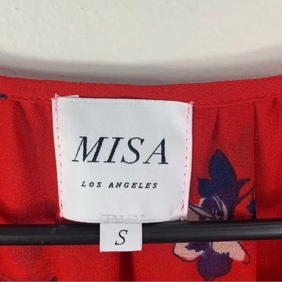 MISA‎ LOS ANGELES Raquel Red Floral Two Layer Semi Sheer Midi Dress Sz S - Picture 6 of 10